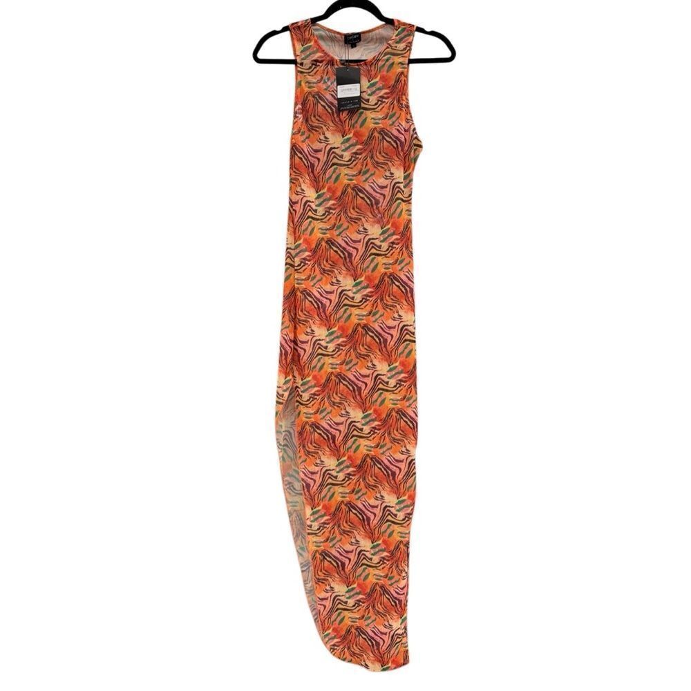 NWT Icon Swim x City Girls Women's Mesh Orange Zebra Midi Cover Up Size Large
